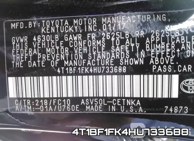 4T1BF1FK4HU733688 фото 10