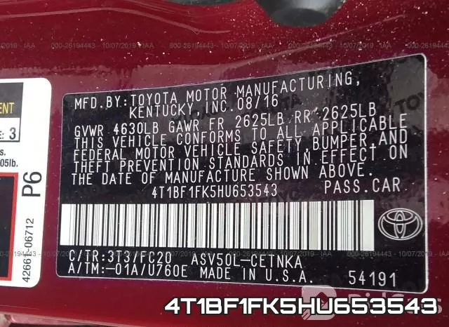 4T1BF1FK5HU653543 фото 10