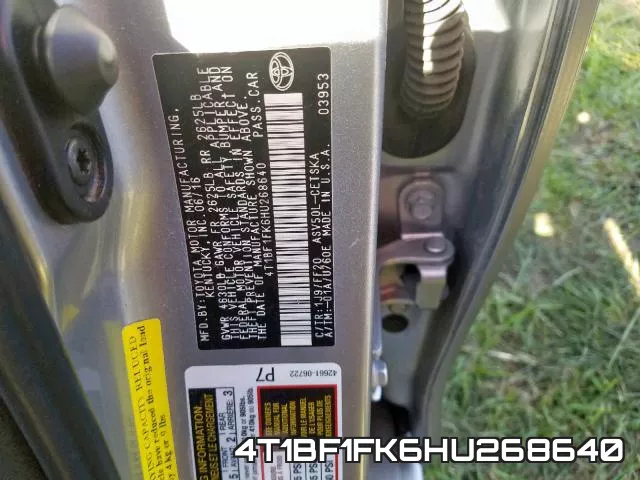 4T1BF1FK6HU268640 фото 2