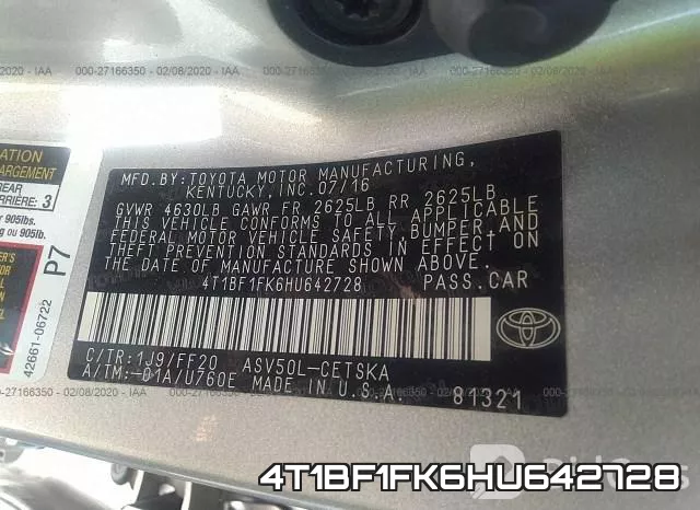 4T1BF1FK6HU642728 фото 10