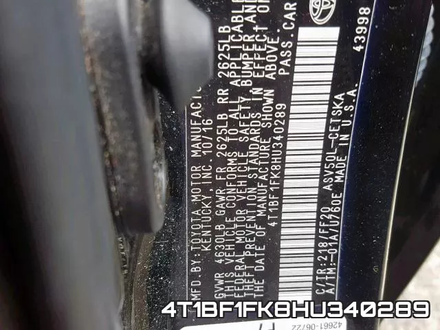 4T1BF1FK8HU340289 фото 2