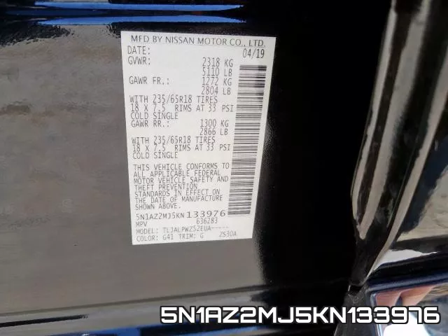 5N1AZ2MJ5KN133976 фото 2