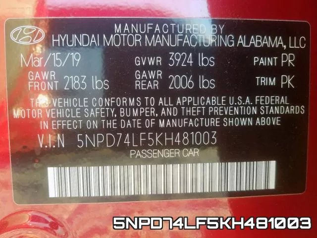 5NPD74LF5KH481003 фото 2