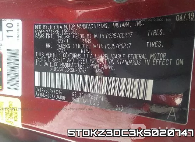 5TDKZ3DC3KS020747 фото 10
