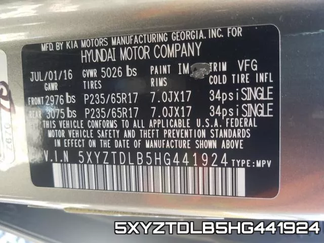5XYZTDLB5HG441924 фото 2