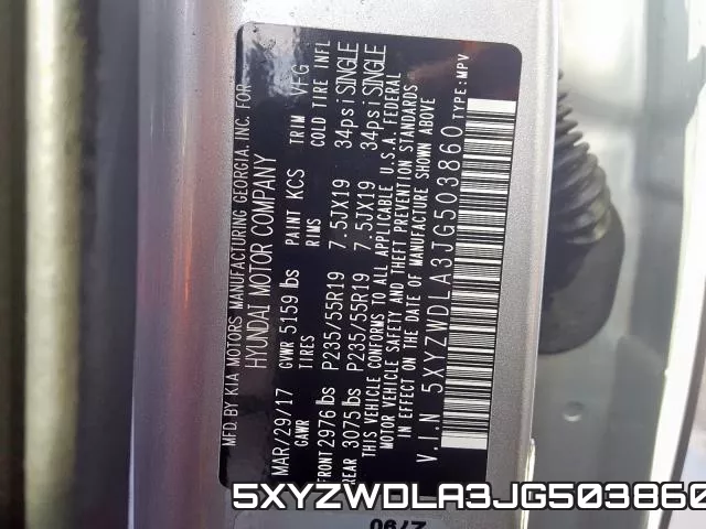 5XYZWDLA3JG503860 фото 2