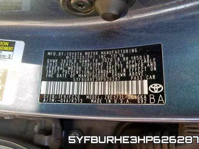 5YFBURHE3HP626287 фото 2