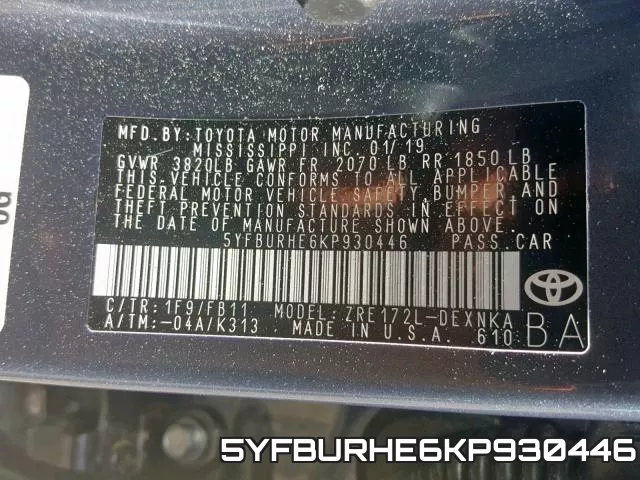 5YFBURHE6KP930446 фото 2