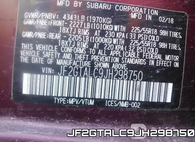 JF2GTALC9JH298750 фото 10