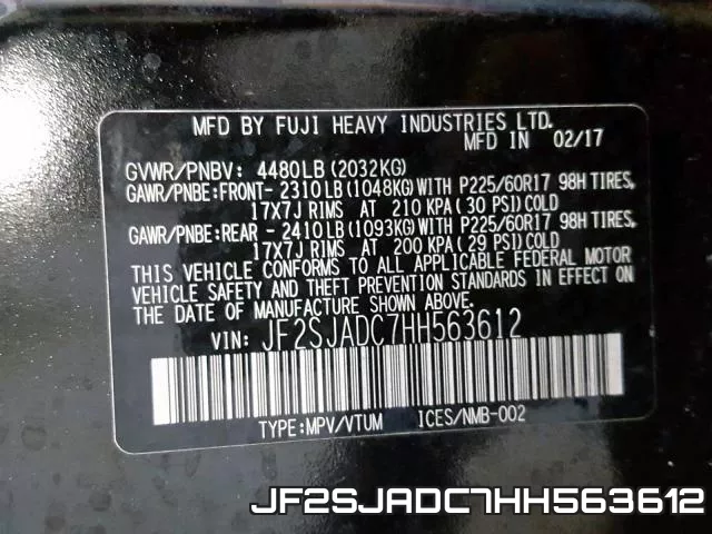 JF2SJADC7HH563612 фото 2