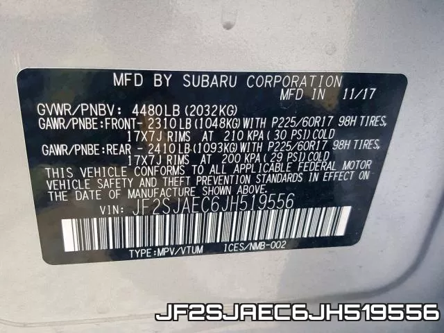 JF2SJAEC6JH519556 фото 2