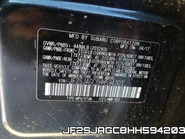 JF2SJAGC8HH594203 фото 2