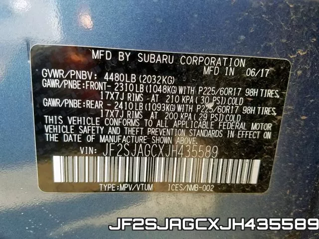JF2SJAGCXJH435589 фото 2