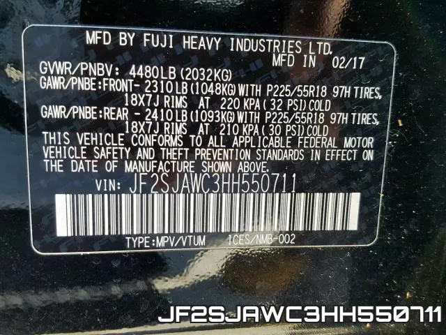 JF2SJAWC3HH550711 фото 2