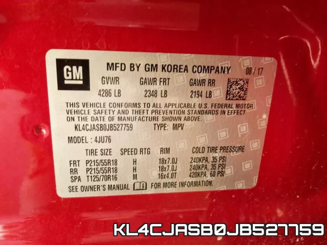 KL4CJASB0JB527759 фото 2