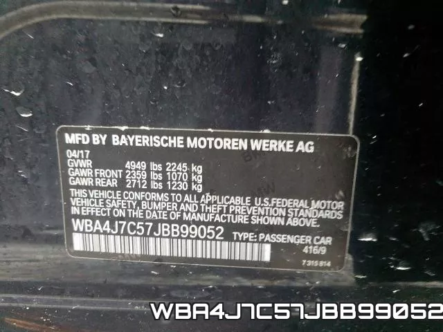 WBA4J7C57JBB99052 фото 2