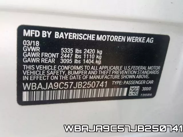 WBAJA9C57JB250741 фото 2