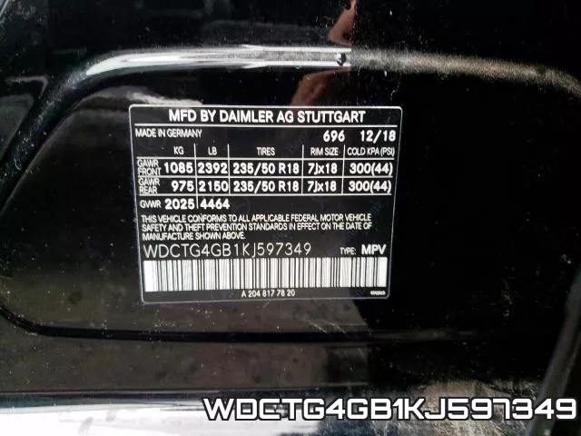WDCTG4GB1KJ597349 фото 2