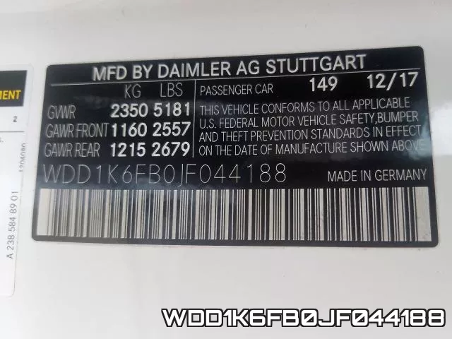 WDD1K6FB0JF044188 фото 2