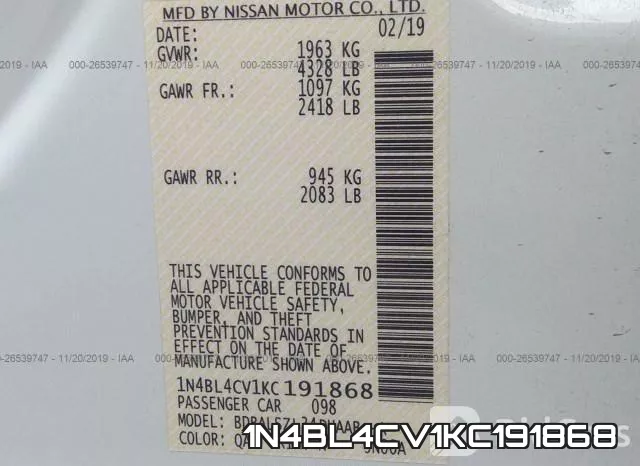 1N4BL4CV1KC191868 фото 10