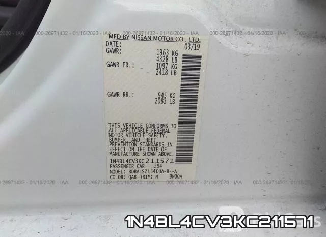 1N4BL4CV3KC211571 фото 10