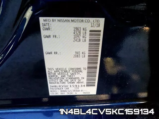 1N4BL4CV5KC159134 фото 2