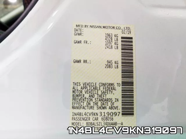 1N4BL4CV9KN319097 фото 2