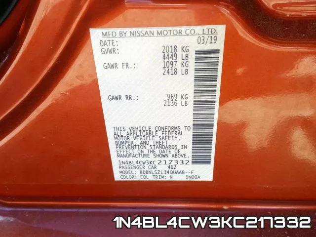 1N4BL4CW3KC217332 фото 2