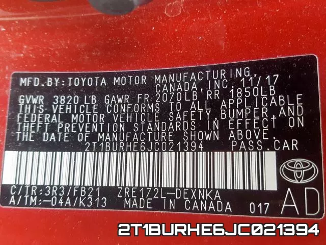 2T1BURHE6JC021394 фото 2