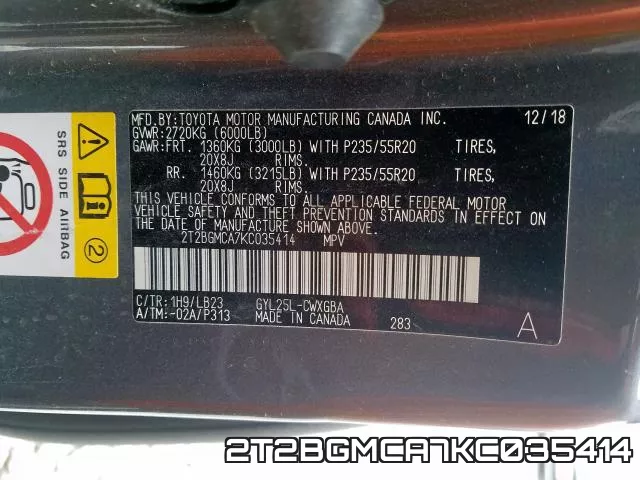2T2BGMCA7KC035414 фото 2