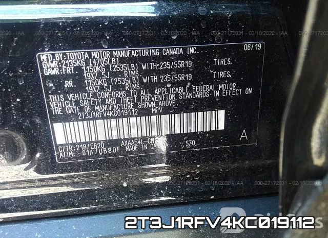 2T3J1RFV4KC019112 фото 10