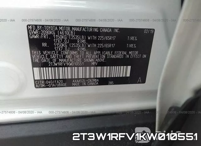 2T3W1RFV1KW010551 фото 10