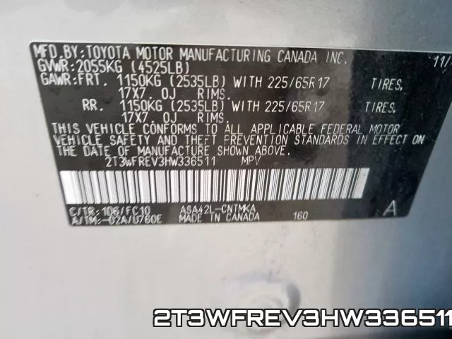 2T3WFREV3HW336511 фото 2