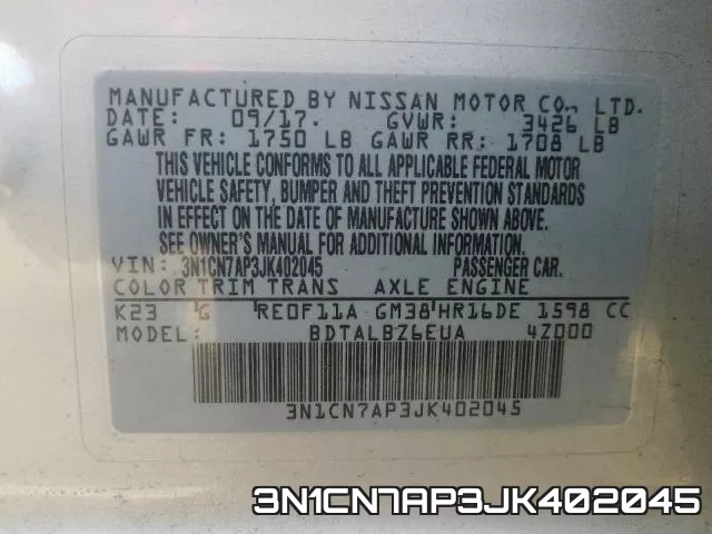 3N1CN7AP3JK402045 фото 2