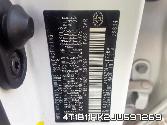 4T1B11HK2JU597269 фото 2