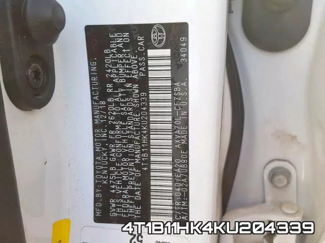 4T1B11HK4KU204339 фото 2