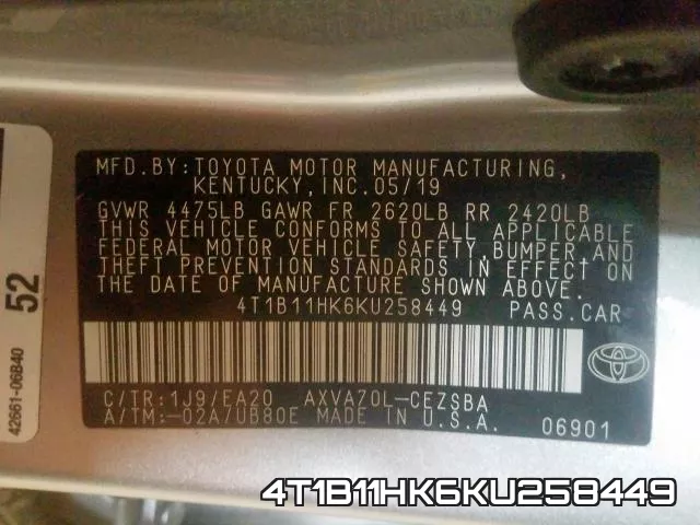 4T1B11HK6KU258449 фото 2