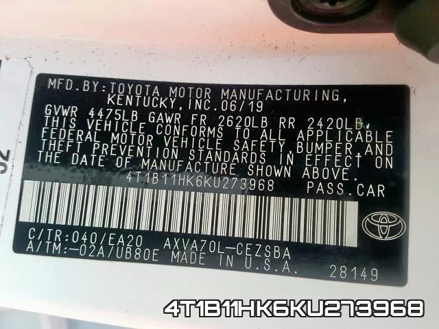 4T1B11HK6KU273968 фото 2