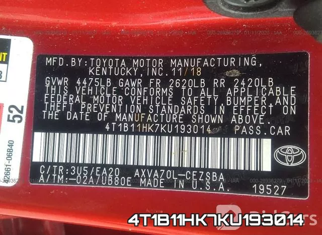 4T1B11HK7KU193014 фото 10