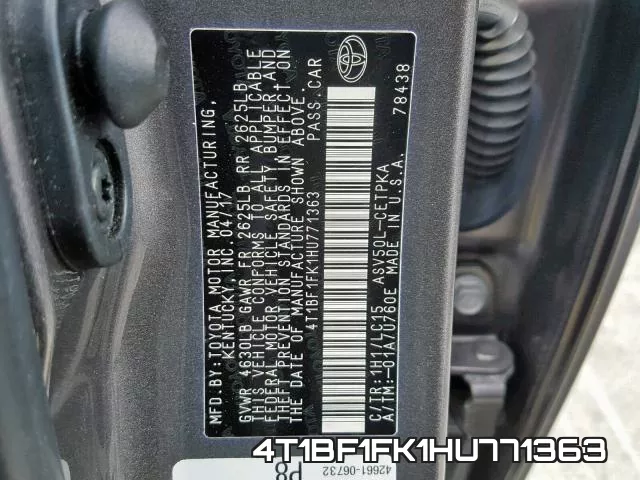4T1BF1FK1HU771363 фото 2