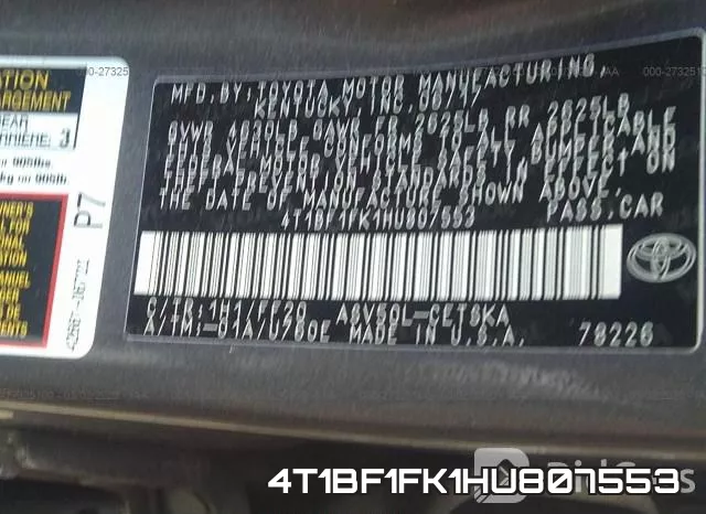 4T1BF1FK1HU807553 фото 10