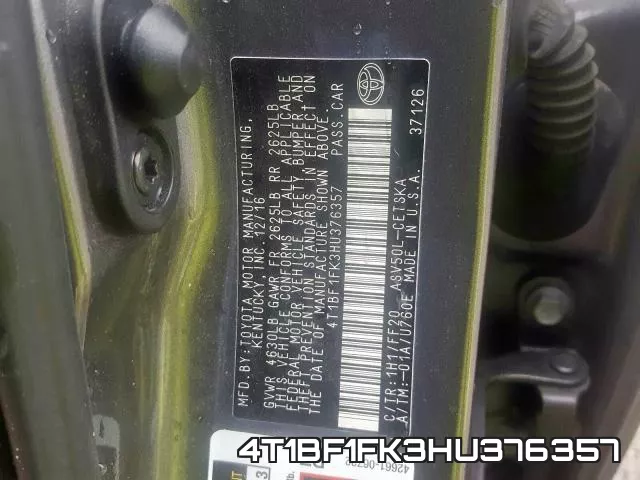 4T1BF1FK3HU376357 фото 2
