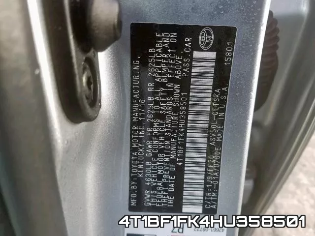 4T1BF1FK4HU358501 фото 2