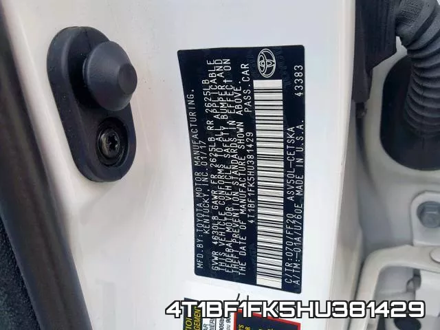4T1BF1FK5HU381429 фото 2