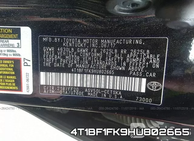 4T1BF1FK9HU802665 фото 10