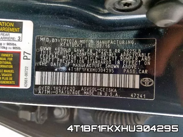 4T1BF1FKXHU304295 фото 2