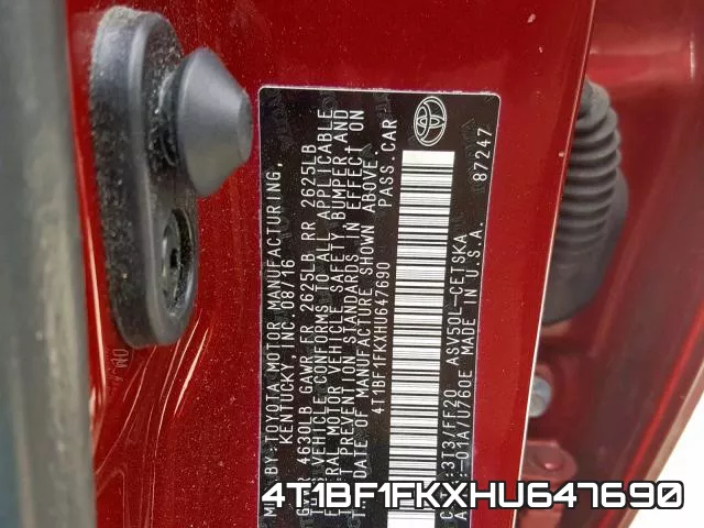 4T1BF1FKXHU647690 фото 2