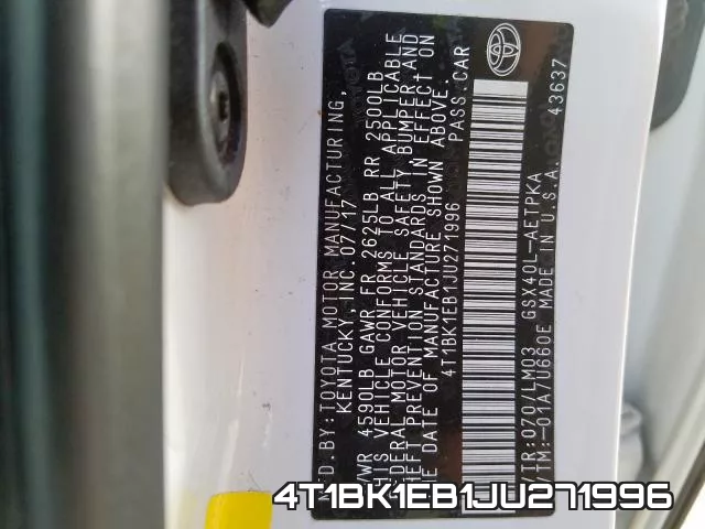 4T1BK1EB1JU271996 фото 2