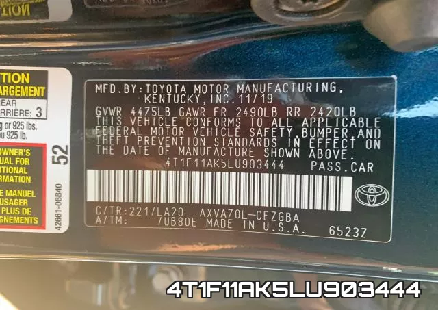 4T1F11AK5LU903444 фото 2