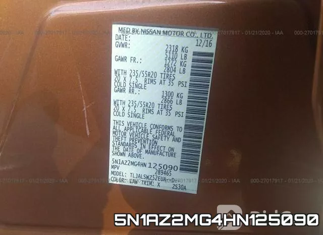 5N1AZ2MG4HN125090 фото 10